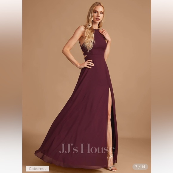Cabernet A-line High Neck Floor-Length Chiffon Bridesmaid Dress: US 12 - Picture 4 of 8